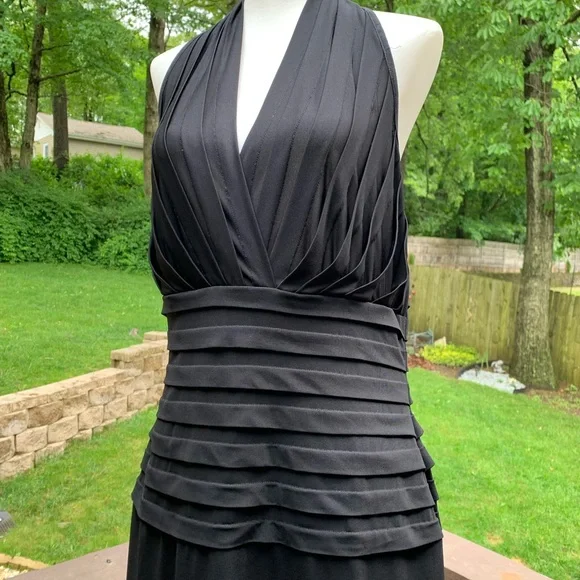 Tadashi Shoji Black Pleated Halter Midi Dress - Picture 2 of 9